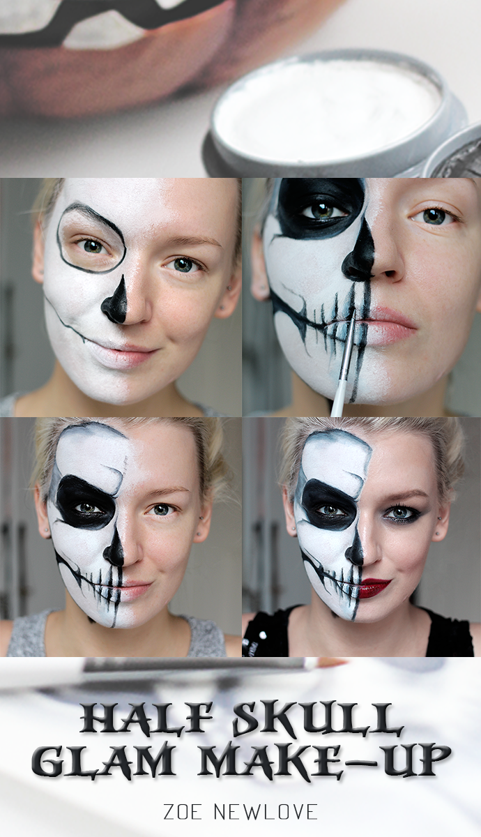 Tutorial Simple Half Skull Glam Make Up Halloween Make Up Zoe